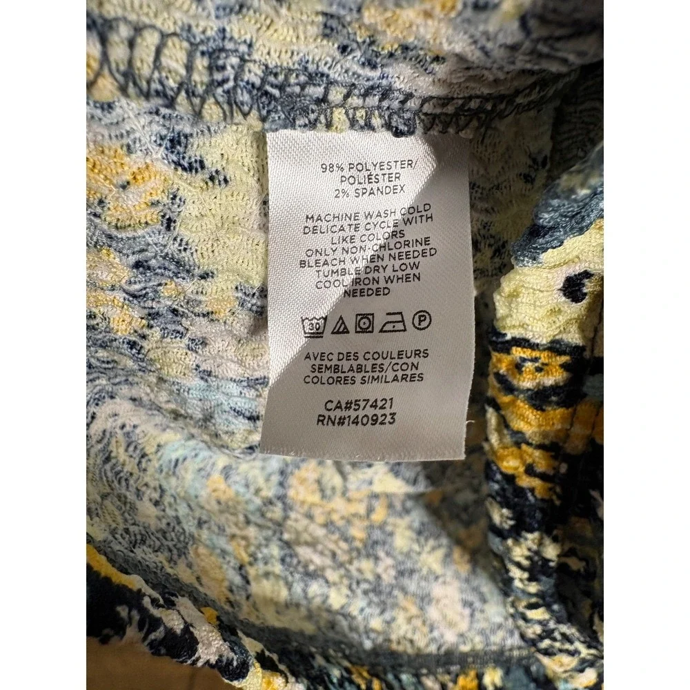 LOFT Womens Floral Puff Sleeve Blouse Size L Blue Yellow Cottagecore Casual